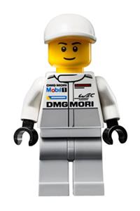Porsche Mechanic Minifigure - Male mechanic wearing a Porsche-themed outfit - sc030