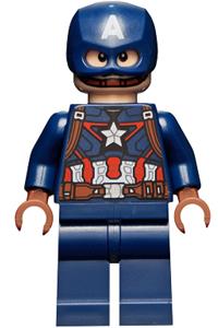 Captain America Minifigure - Captain America with reddish brown hands wearing a dark blue suit and a helmet - sh0736