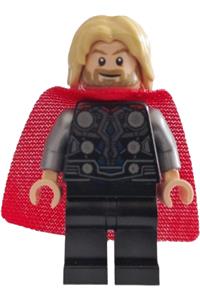 Thor Minifigure - Thor with tan tousled hair, wearing black legs and a spongy cape with a single hole - sh0804