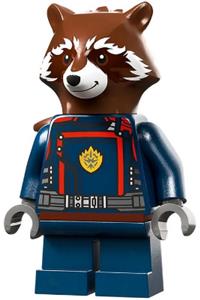 Rocket Raccoon Minifigure - Rocket Raccoon with a reddish-brown head wearing a dark blue suit - sh0875