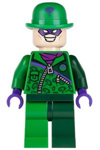 The Riddler Minifigure - The Riddler wearing a green and dark green zipper outfit - sh088
