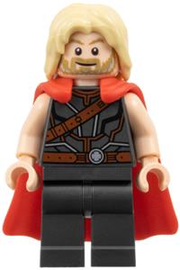 Thor Minifigure - Thor with tousled hair, wearing pearl dark gray legs and a flexible rubber cape - sh0979