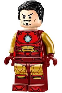 Iron Man Minifigure - Iron Man with dark red and gold armor, round arc reactor, pearl gold arms, and hair - sh0981
