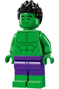 Hulk Minifigure - Hulk with dark purple pants, spiked hair, and a lopsided grin or angry expression - sh0982