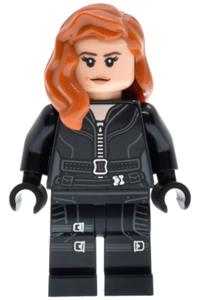 Black Widow Minifigure - Black Widow with dark orange mid-length hair, wearing a black jumpsuit with printed legs and black hands - sh1012