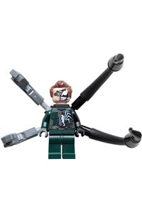 Dr. Octopus Minifigure - Dr. Octopus in a dark green half-venomized suit with two mechanical arms and two back appendages - sh1037