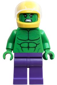 Hulk Minifigure - Hulk minifigure with dark purple legs and helmet - sh1043