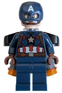 Captain America Minifigure - Captain America wearing a dark blue suit with a reddish brown belt and harness, reddish brown hands and a jet pack - sh1056