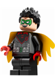 Robin with a green mask, red hands, black medium legs, and a black and yellow scalloped asymmetrical cape - sh1079