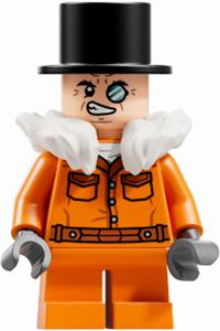 The Penguin Minifigure - The Penguin in a prison jumpsuit with side pockets and a light nougat head - sh1090