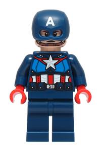 Captain America Minifigure - Captain America wearing a dark blue suit with dark blue belt, red hands, and helmet - sh1093