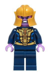Thanos Minifigure - Thanos minifigure wearing a dark blue and gold outfit with dark blue arms, medium lavender hands, and a helmet - sh1094