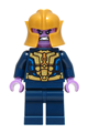 Thanos minifigure wearing a dark blue and gold outfit with dark blue arms, medium lavender hands, and a helmet - sh1094