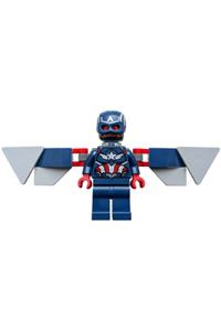 Captain America (Sam Wilson) - Captain America (Sam Wilson) wearing a dark blue suit with dark blue plain legs and a backpack with wings - sh1096