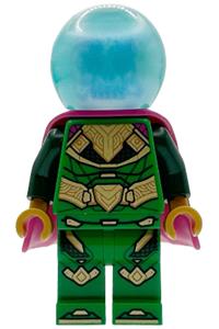 Mysterio Minifigure - Mysterio with a white skull head, satin trans-light blue helmet, and rubber cape - sh1101