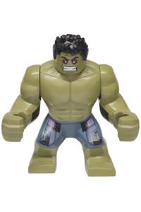 Hulk Minifigure - Big Fig Hulk wearing sand blue pants with lavender panels, shown raging with clenched teeth - sh1104
