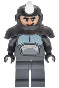 Rhino Minifigure - Rhino with shoulder armor featuring a white horn and dark bluish gray legs - sh1106