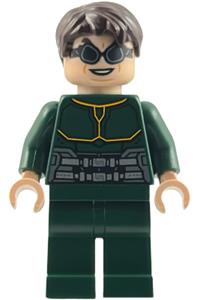 Dr. Octopus Minifigure - Dr. Octopus (Otto Octavius) with dark brown hair wearing a dark green outfit - sh1120