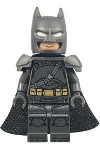 Batman Minifigure - Batman with pearl dark gray armor, cowl featuring white eyes, and a spongy cape - sh1122