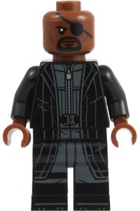 Nick Fury Minifigure - Nick Fury wearing a leather trench coat with black legs - sh1133