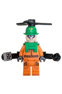 The Riddler Minifigure - The Riddler in an orange prison jumpsuit with side pockets and a helicopter backpack - sh1150