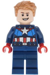 Captain America Minifigure - Captain America with hair, red hands, and a dark blue suit with a dark blue belt - sh1156