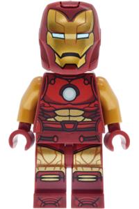 Iron Man Minifigure - Iron Man in dark red and gold armor with round arc reactor, pearl gold arms, helmet with visor and glasses - sh1157
