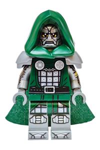 Dr. Doom Minifigure - Dr. Doom - Dark Green Hood and Cape, Flat Silver Printed Arms and Legs - sh1158
