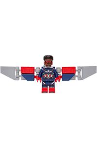 Captain America (Sam Wilson) - Captain America (Sam Wilson) wearing a dark blue suit with dark blue printed legs and red boots, plus a backpack and wings - sh1162