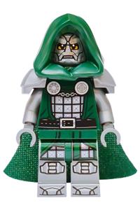 Dr. Doom Minifigure - Dr. Doom with a dark green hood and cape, flat silver plain arms and printed legs - sh1163