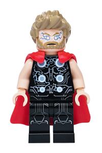 Thor Minifigure - Thor with dark tan spiked hair, a flexible rubber cape and black legs - sh1166