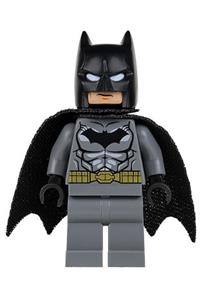 Batman Minifigure - Batman with dark bluish gray suit, gold belt, black hands, spongy cape - sh151
