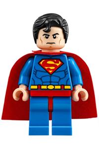 Superman Minifigure - Superman wearing a blue suit with a dual-sided head featuring red eyes on reverse and a spongy soft knit cape - sh156