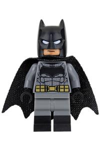 Batman with dark bluish suit, gold belt, black hands, spongy cape, large bat logo sh218