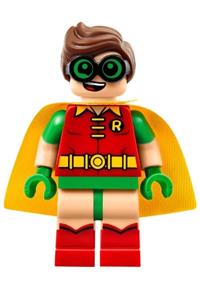 Robin Minifigure - Robin with green glasses and a smile/scared pattern on the face - sh315