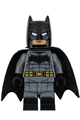 Batman with dark bluish gray suit, gold belt, black hands, large bat logo, printed legs, stubble - sh437