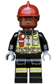 Firefighter - Dark Red Fire Helmet, Reddish Brown Head, Reflective Stripes - sh579