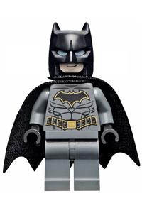 Batman Minifigure - Batman with a dark bluish gray suit with gold outline belt and crest and mask and cape - sh589a