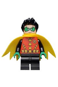 Robin with green mask and hands, black medium legs and yellow scalloped cape sh651