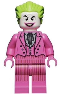 The Joker Minifigure - The Joker with a dark pink suit, sporting both an open mouth grin and a closed mouth - sh704