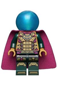 Mysterio Minifigure - Mysterio with magenta trim, wearing a dark azure head and a satin trans-light blue helmet with a single hole cape - sh783