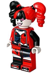Harley Quinn Minifigure - Harley Quinn with pigtails wearing dark azure and dark pink eye shadow - sh838