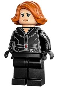 Black Widow Minifigure - Black Widow with black jumpsuit, dark orange short hair, plain legs, and printed arms - sh851