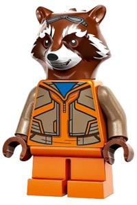Rocket Raccoon Minifigure - Rocket Raccoon with a reddish brown head, wearing an orange and dark tan outfit - sh858