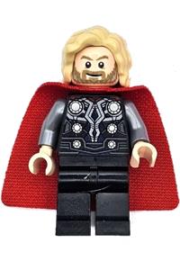 Thor Minifigure - Thor with bushy hair, spongy cape with single hole, and black legs - sh915