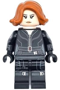 Black Widow Minifigure - Black Widow with dark orange short hair, wearing a black jumpsuit with printed legs and arms - sh922