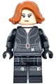 Black Widow with dark orange short hair, wearing a black jumpsuit with printed legs and arms - sh922