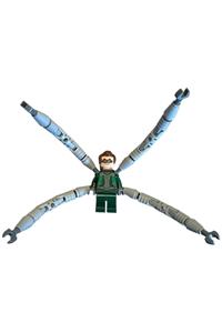 Dr. Octopus Minifigure - Doc Ock, also known as Dr. Octopus (Otto Octavius), wears a dark green suit with mechanical arms featuring hinges - sh947
