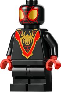 Spider-Man Minifigure - Miles Morales Spider-Man with black medium legs and a gold spider logo - sh950