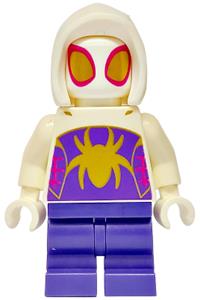 Ghost-Spider Minifigure - Medium legs Ghost-Spider with a white hood and gold spider logo and eyes - sh954